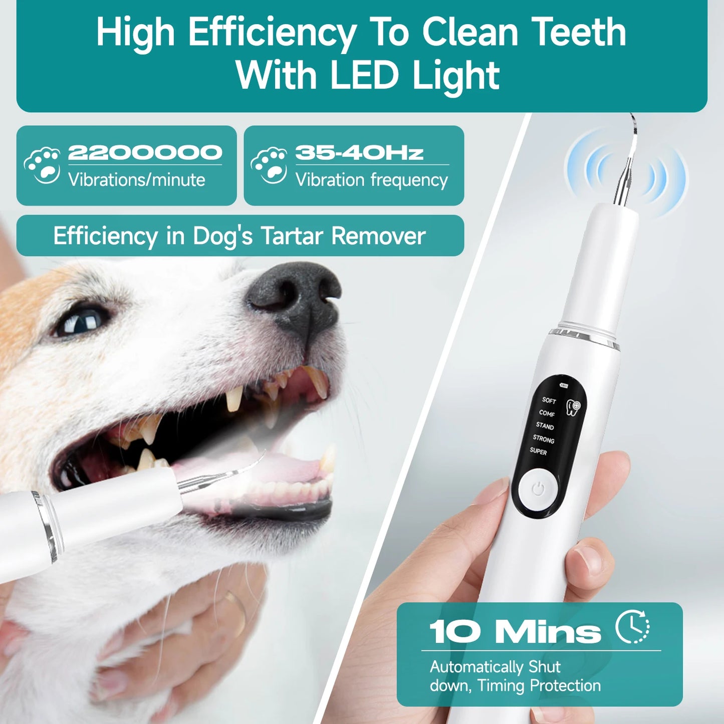 Limpiador Dental Ultrasónico para Perros | Elimina Sarro y Placa con Luz LED